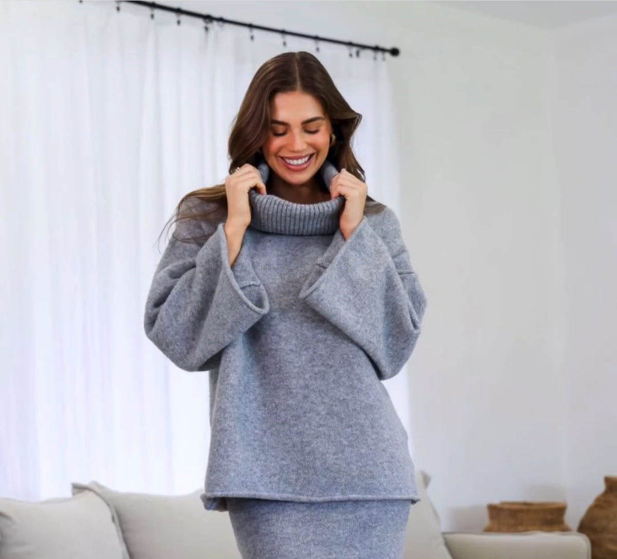 Cowl Neck Grey Sweater
