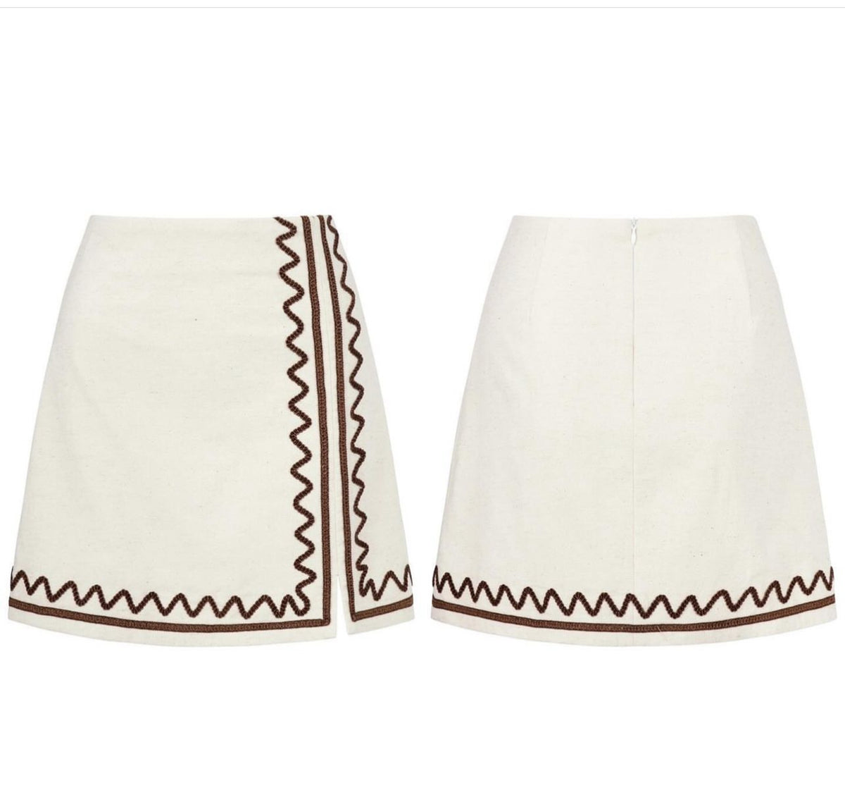 Chocolate Embroidered Beige Mini Skirt