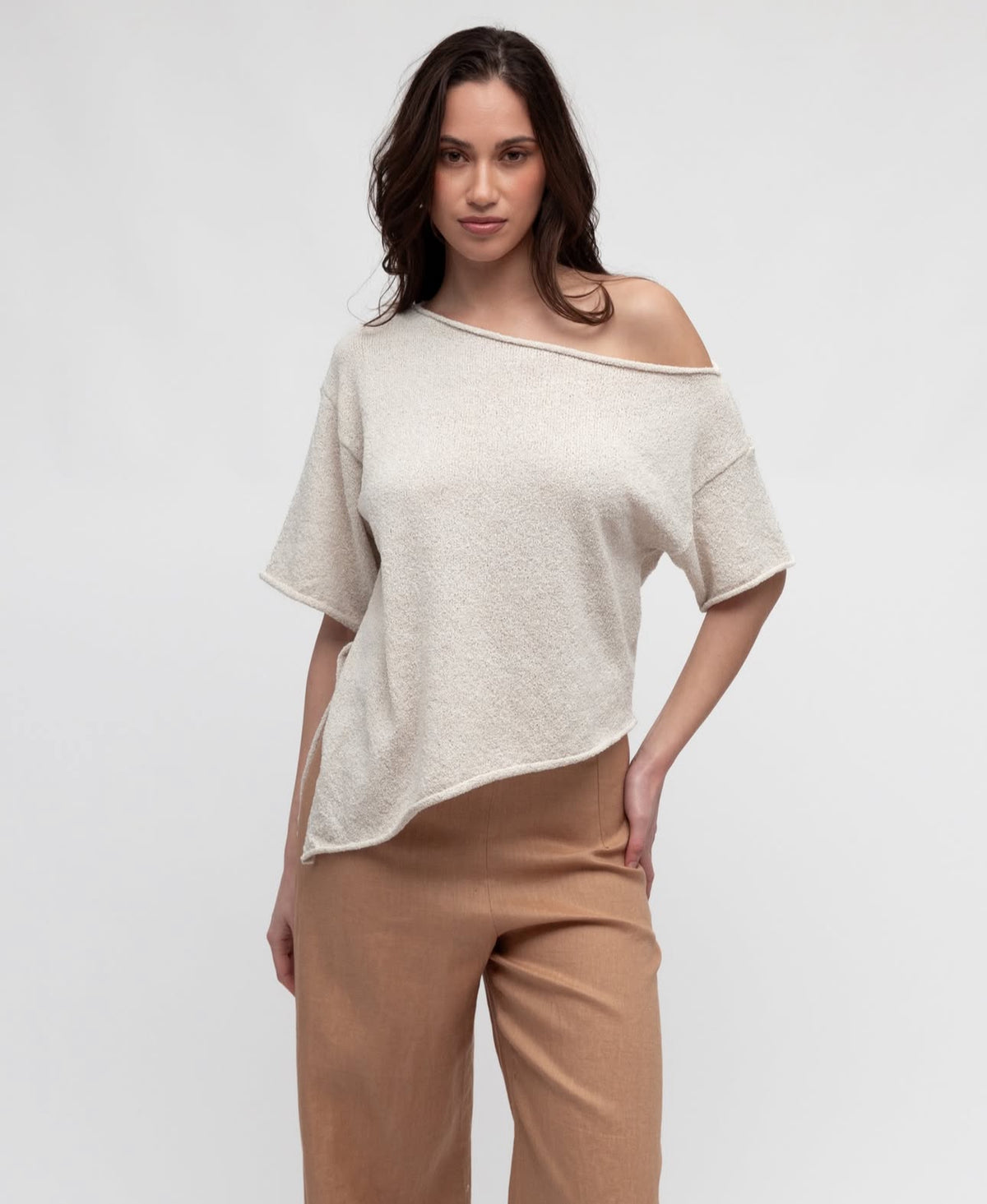 Luca Oatmeal Asymmetrical Knit Top