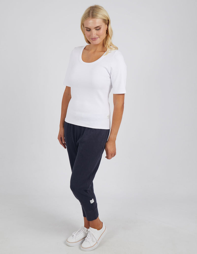 Rib Scoop Neck White Tee