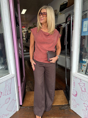 Clay Cupro Cowl Neck Top