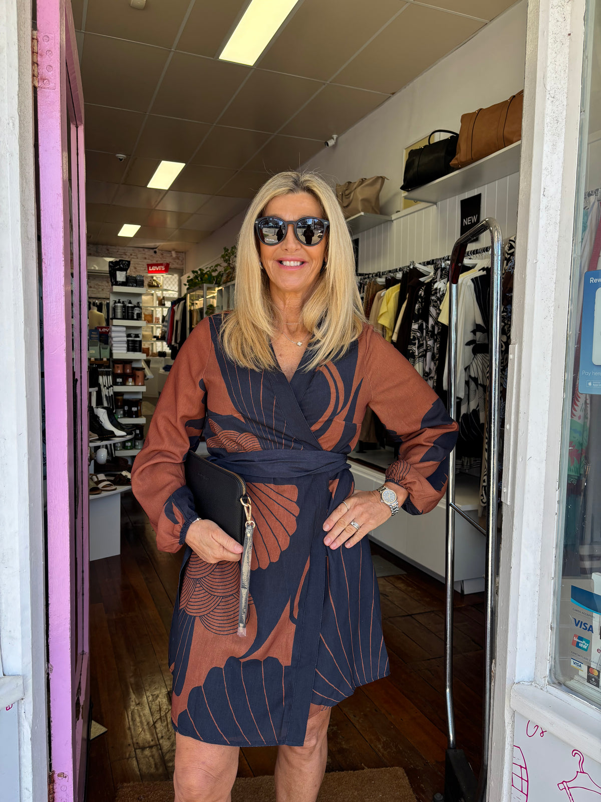 Coastal Cowgirl Navy And Rust Wrap Dress