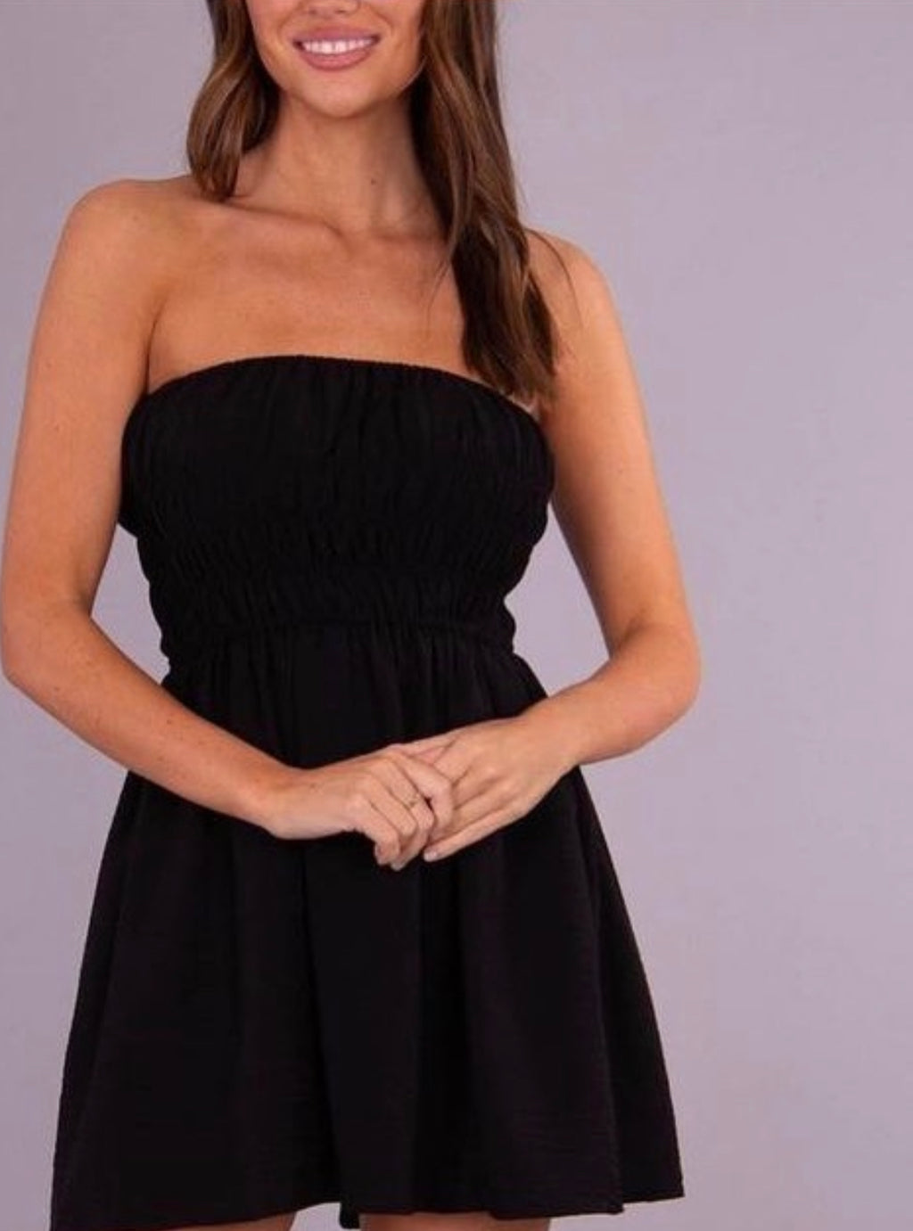 Shirred Black Mini Dress