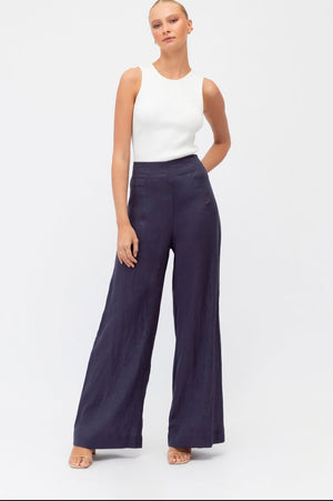 Navy Wide Leg Linen Pant