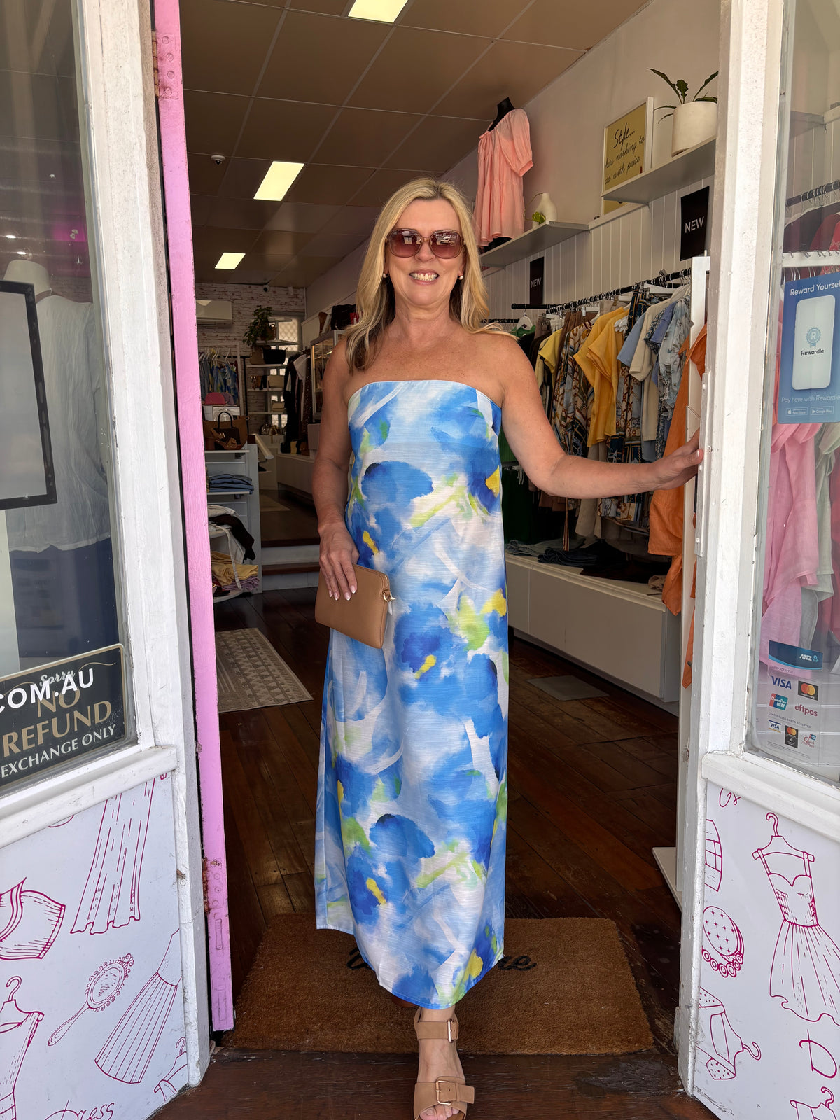 Victoria  Strapless Floral Dress Blue