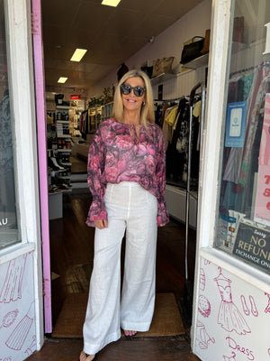 White Wide Leg Linen Pant