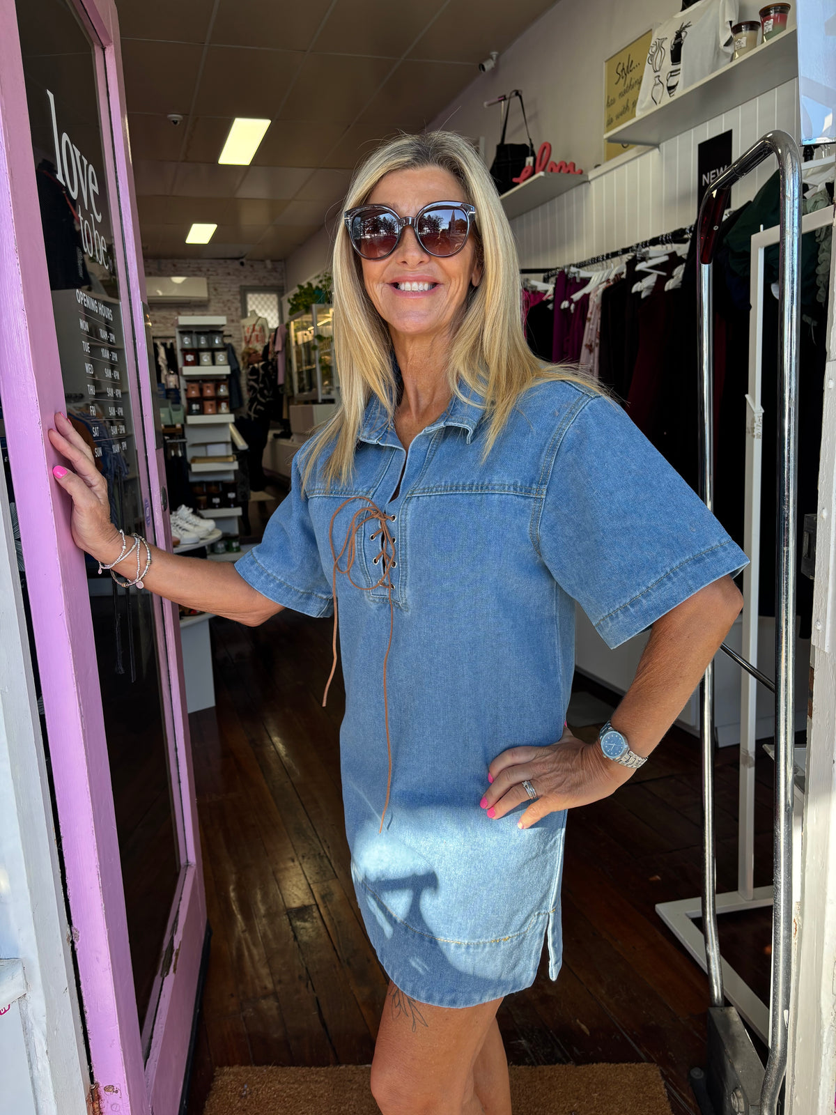 Carrie Lace Up Denim Dress