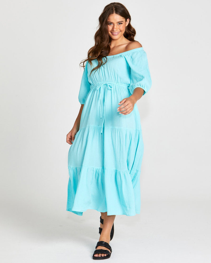 Felix Tiered Aqua Midi Dress