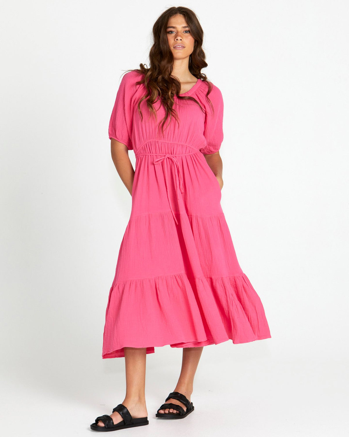 Felix Tiered Pink Midi Dress