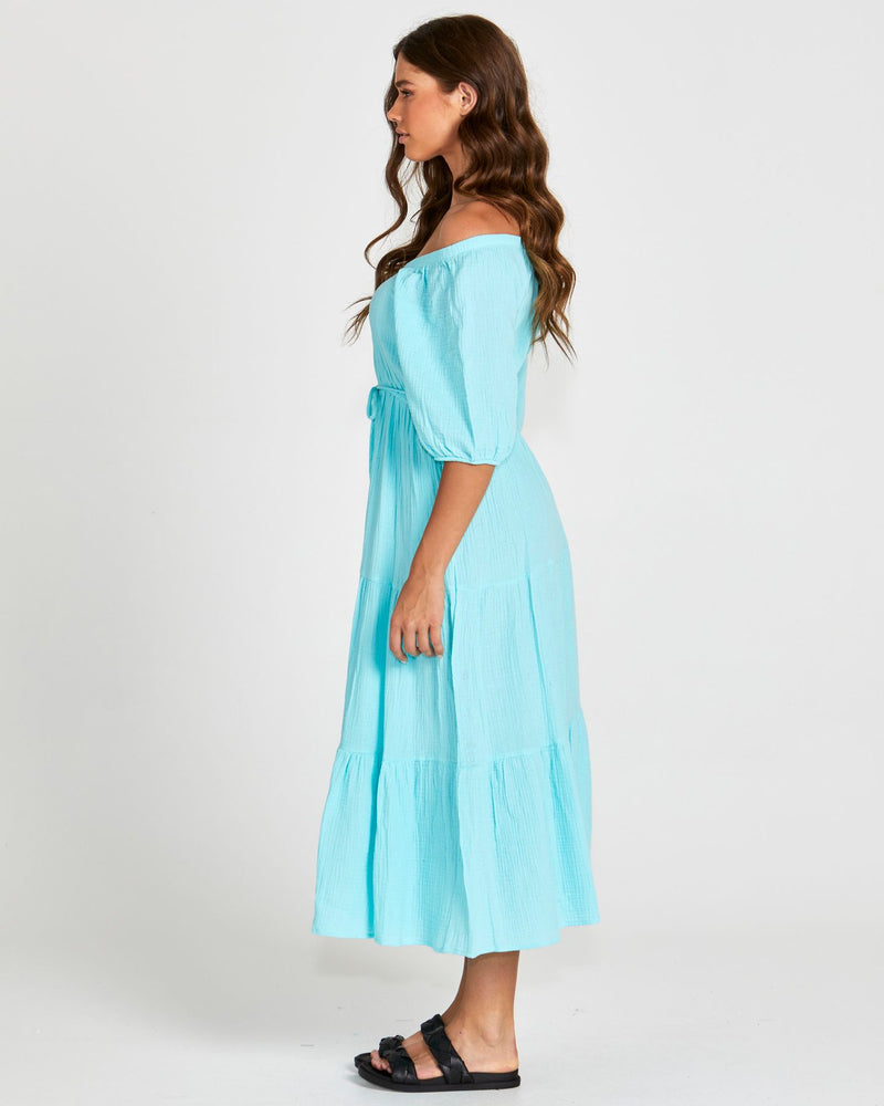 Felix Tiered Aqua Midi Dress