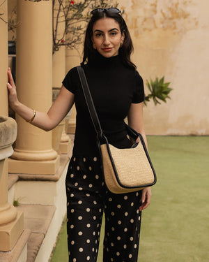 Clare Shoulder Bag Raffia Black