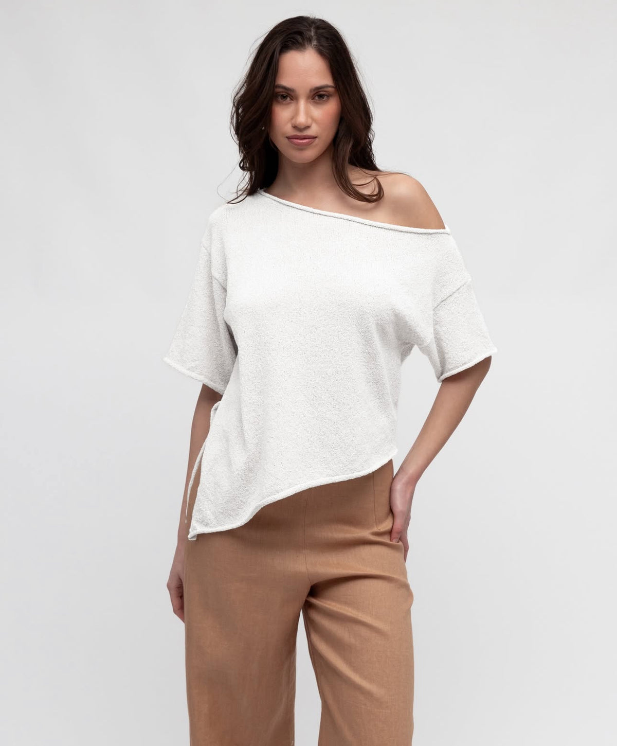 Luca White Asymmetrical Knit top