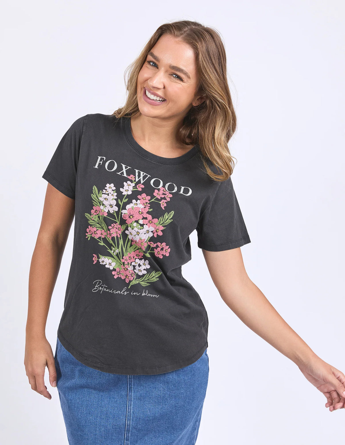 Foxwood Flowers Washed Black Tee