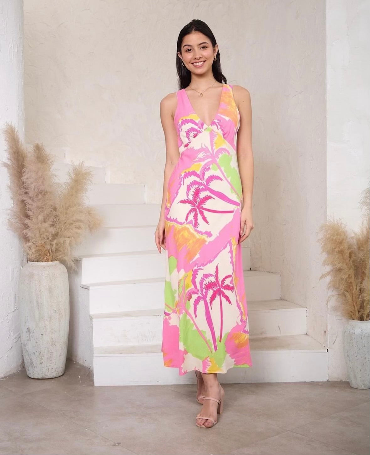 Pink Palm Print Dress Love to Be