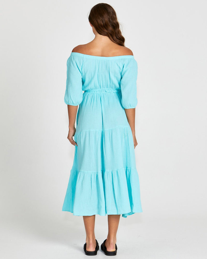 Felix Tiered Aqua Midi Dress