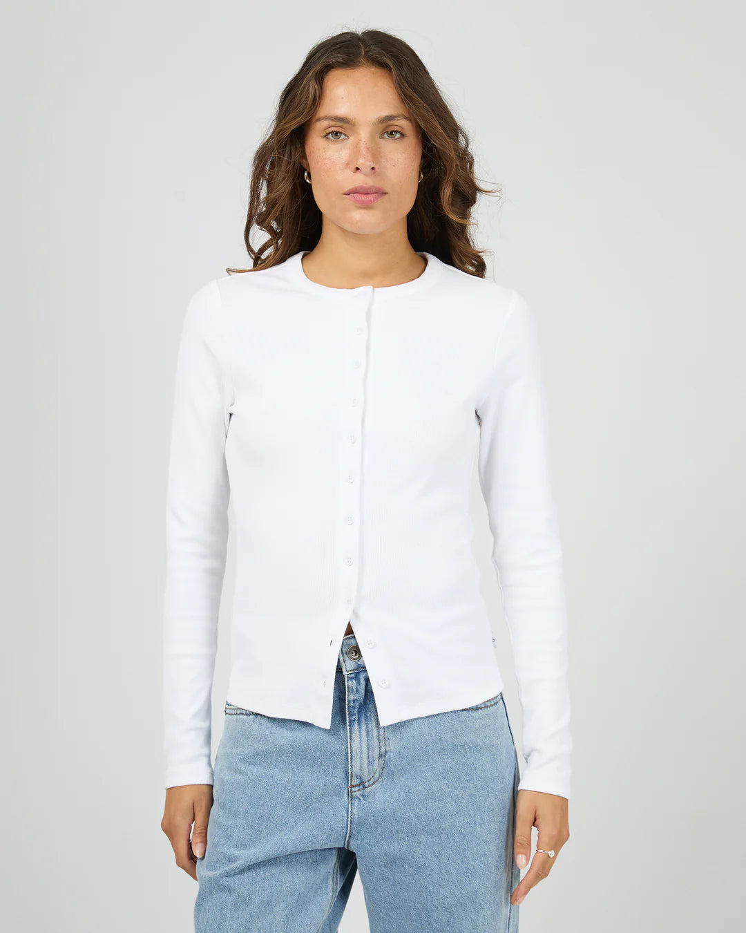 Silent Theory Button Up L/S Tee White
