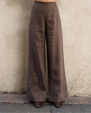 Chocolate Wide Leg Linen Pant