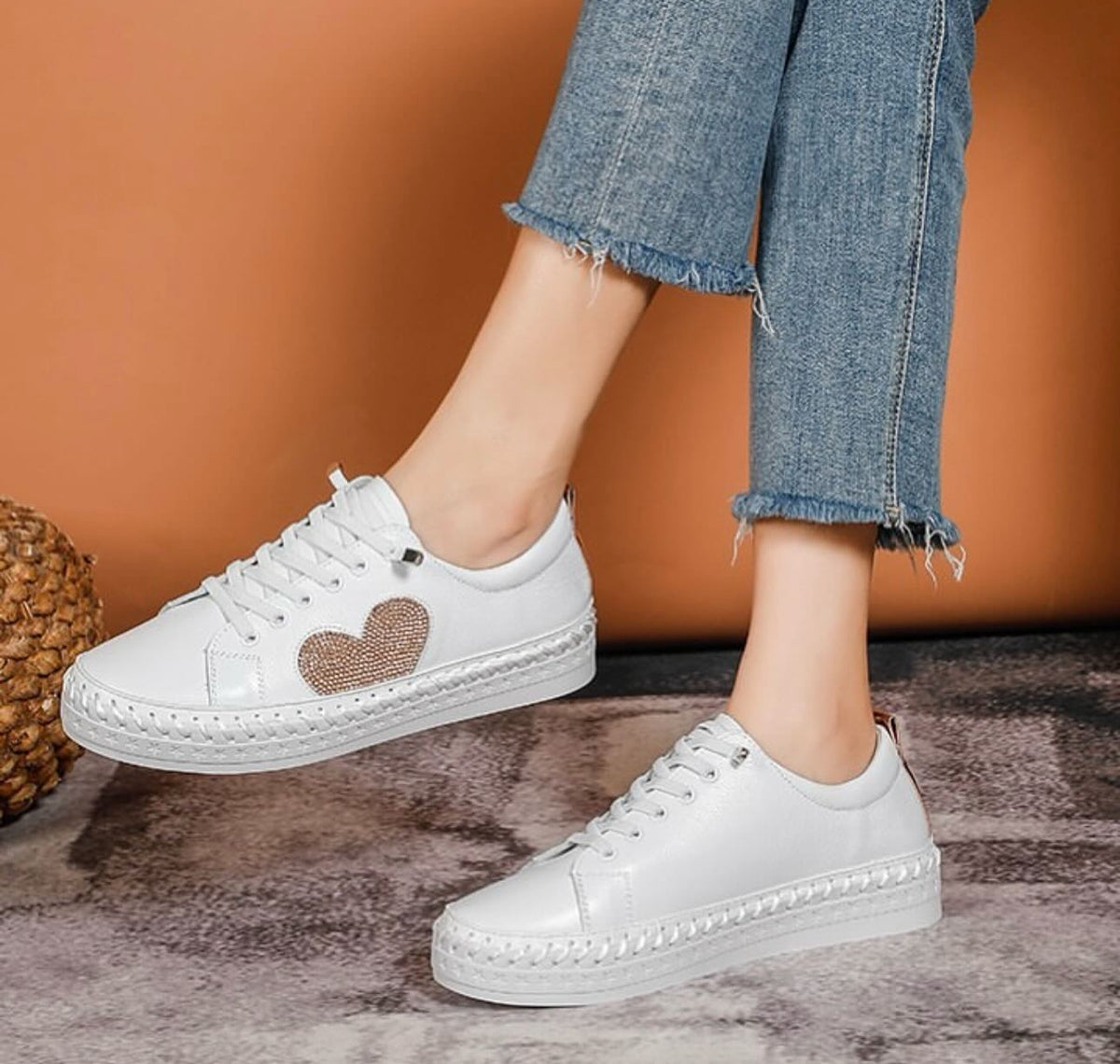 Lavish Rose Gold Crystal Heart Sneaker