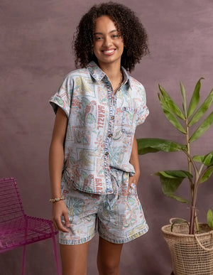 Elm Jade Printed Denim Shirt