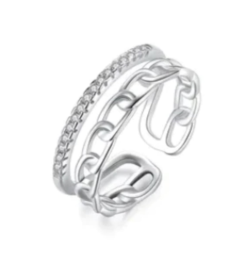 Double Chain Silver Adjustable Ring