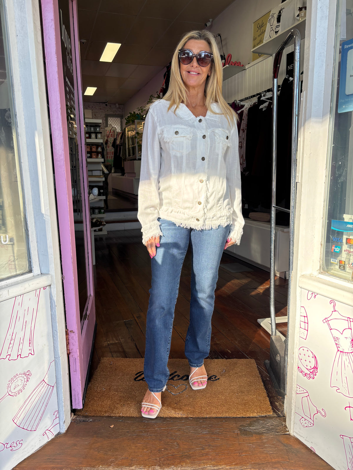 Marilyn Frayed Edge Linen Jacket White
