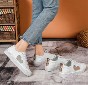 Lavish Silver Gold Crystal Heart Sneaker