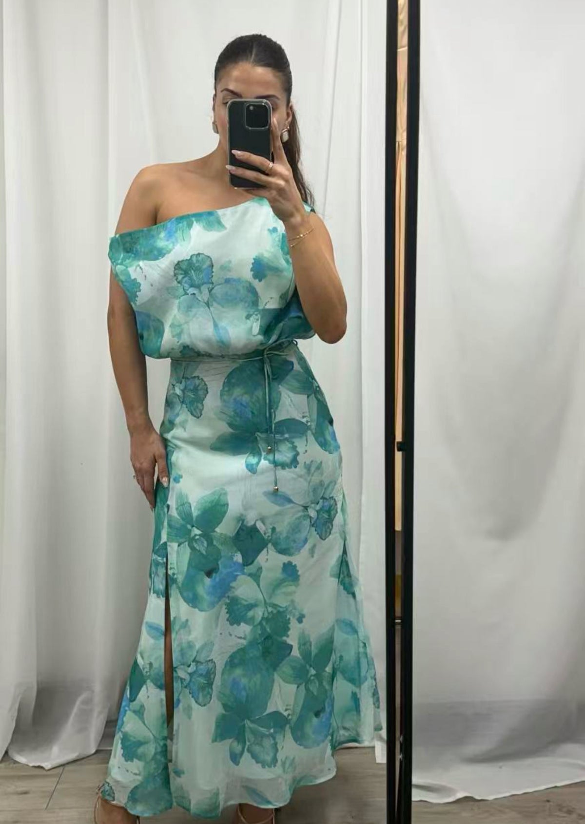 Dana Turquoise Floral Drop Shoulder Dress