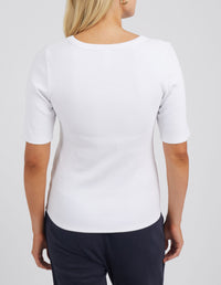Rib Scoop Neck White Tee