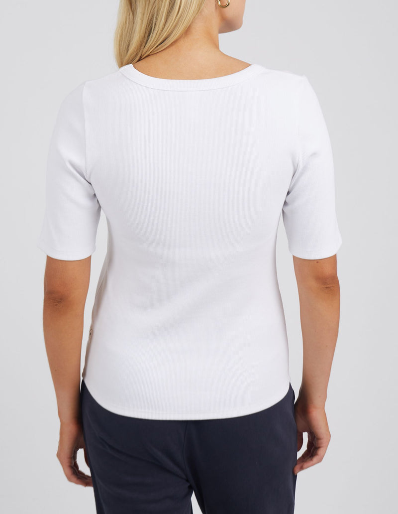 Rib Scoop Neck White Tee