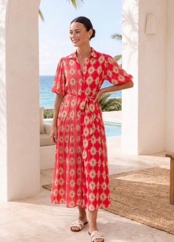 Pink Palms Midi Dress