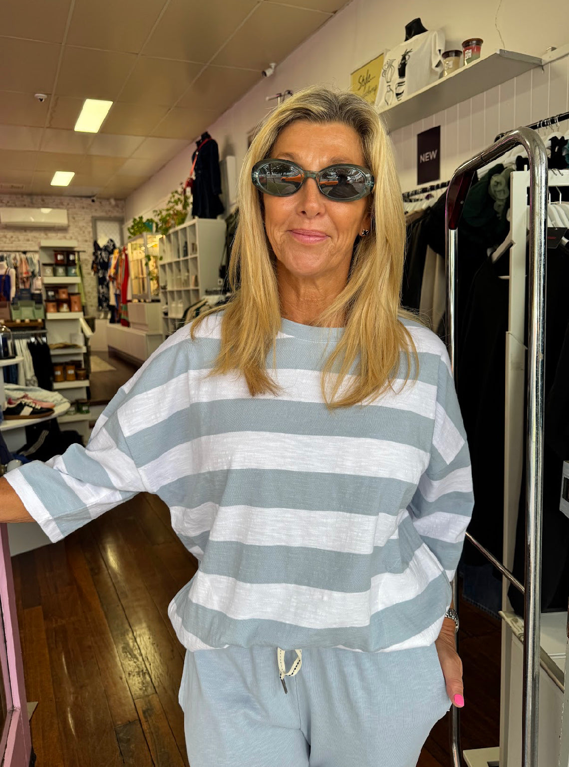 Mazie Sky Blue Block Stripe Top