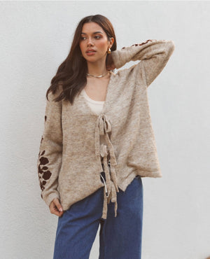 Tie Embroidered Cardi