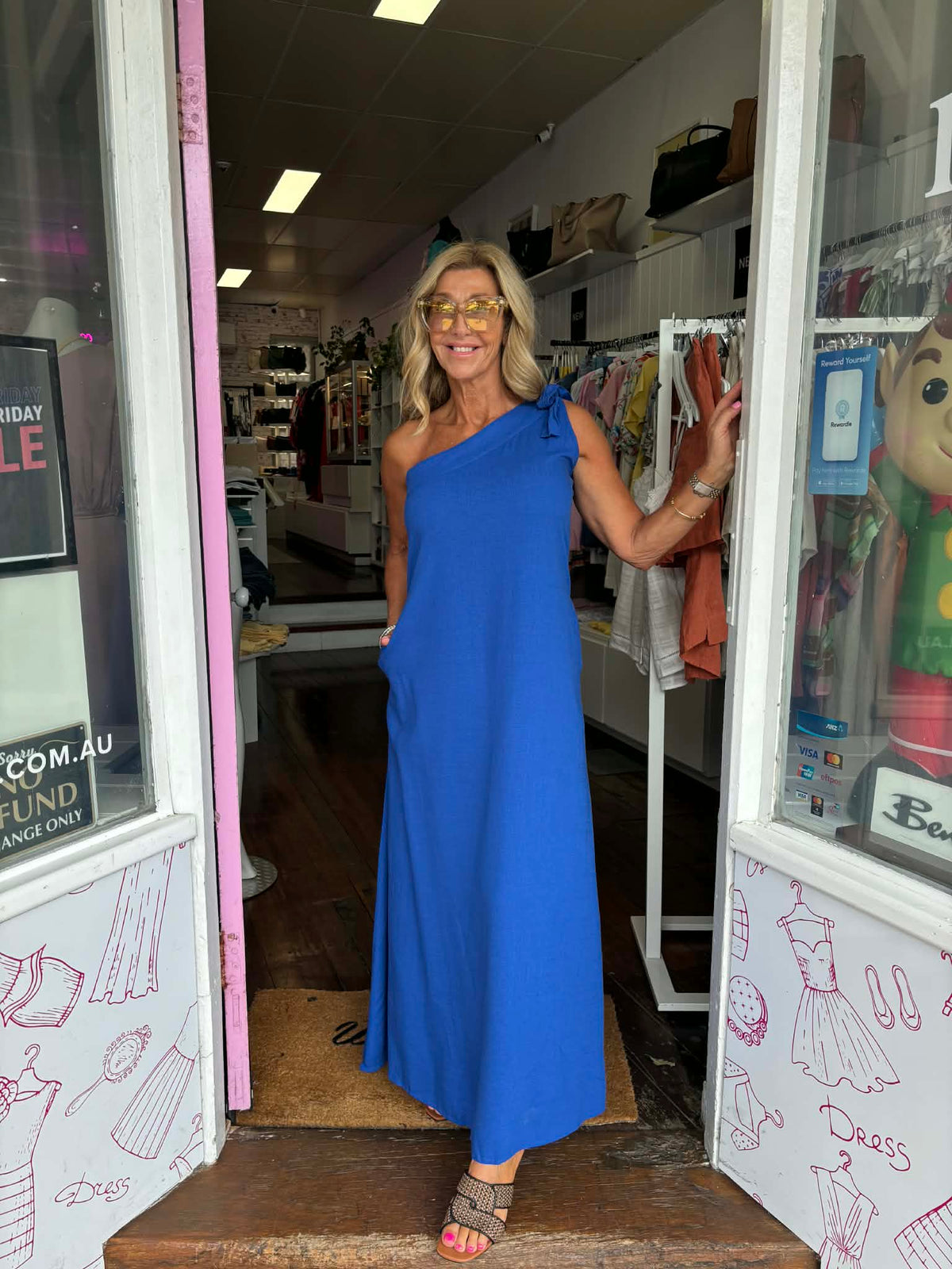 Tia Electric Blue One Shoulder Maxi