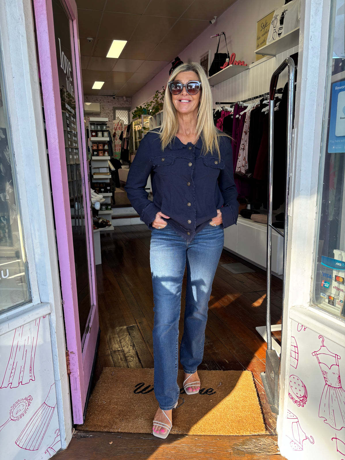 Marilyn Frayed Edge Linen Jacket Navy