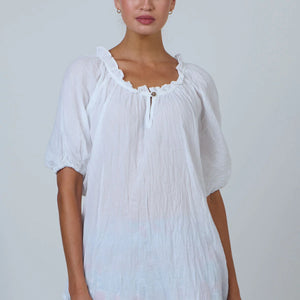 Namastai One Button Cotton Top White