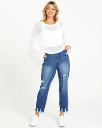 Lily Bell Sleeve White Knit Top