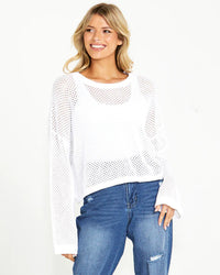 Lily Bell Sleeve White Knit Top