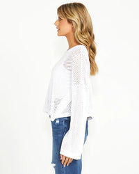 Lily Bell Sleeve White Knit Top
