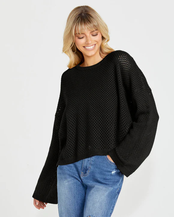 Lily Bell Sleeve Black Knit Top