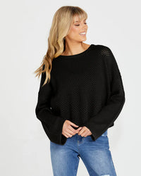 Lily Bell Sleeve Black Knit Top