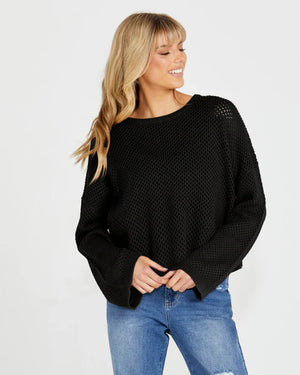Lily Bell Sleeve Black Knit Top
