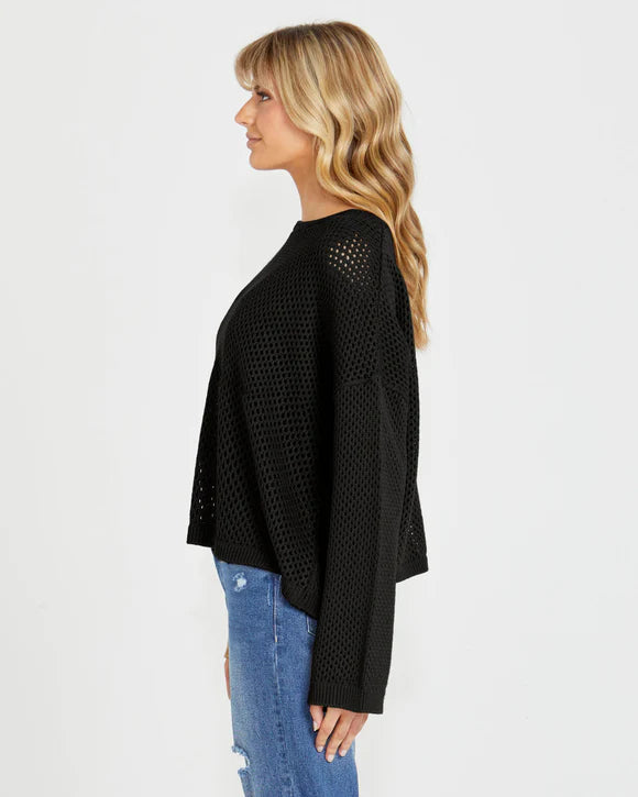 Lily Bell Sleeve Black Knit Top