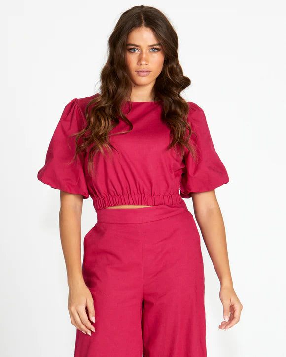 Marnie Balloon Sleeve Top Berry