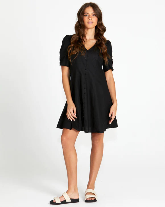 Marnie Button Thru Mini Dress Black