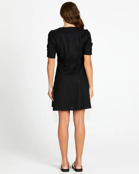 Marnie Button Thru Mini Dress Black
