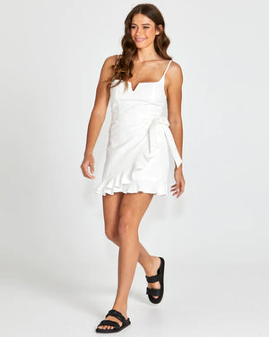 Regina White Wrap Mini Dress