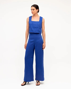White Closet Wide Leg Linen Pant Cobalt
