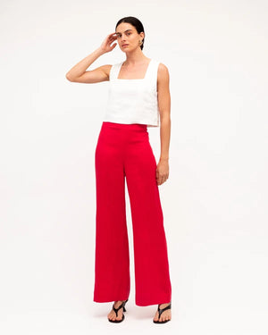 White Closet Wide Leg Linen Pant Red