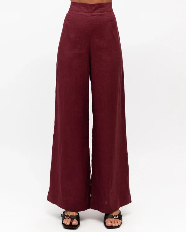 White Closet Wine Wide Leg Linen Pant
