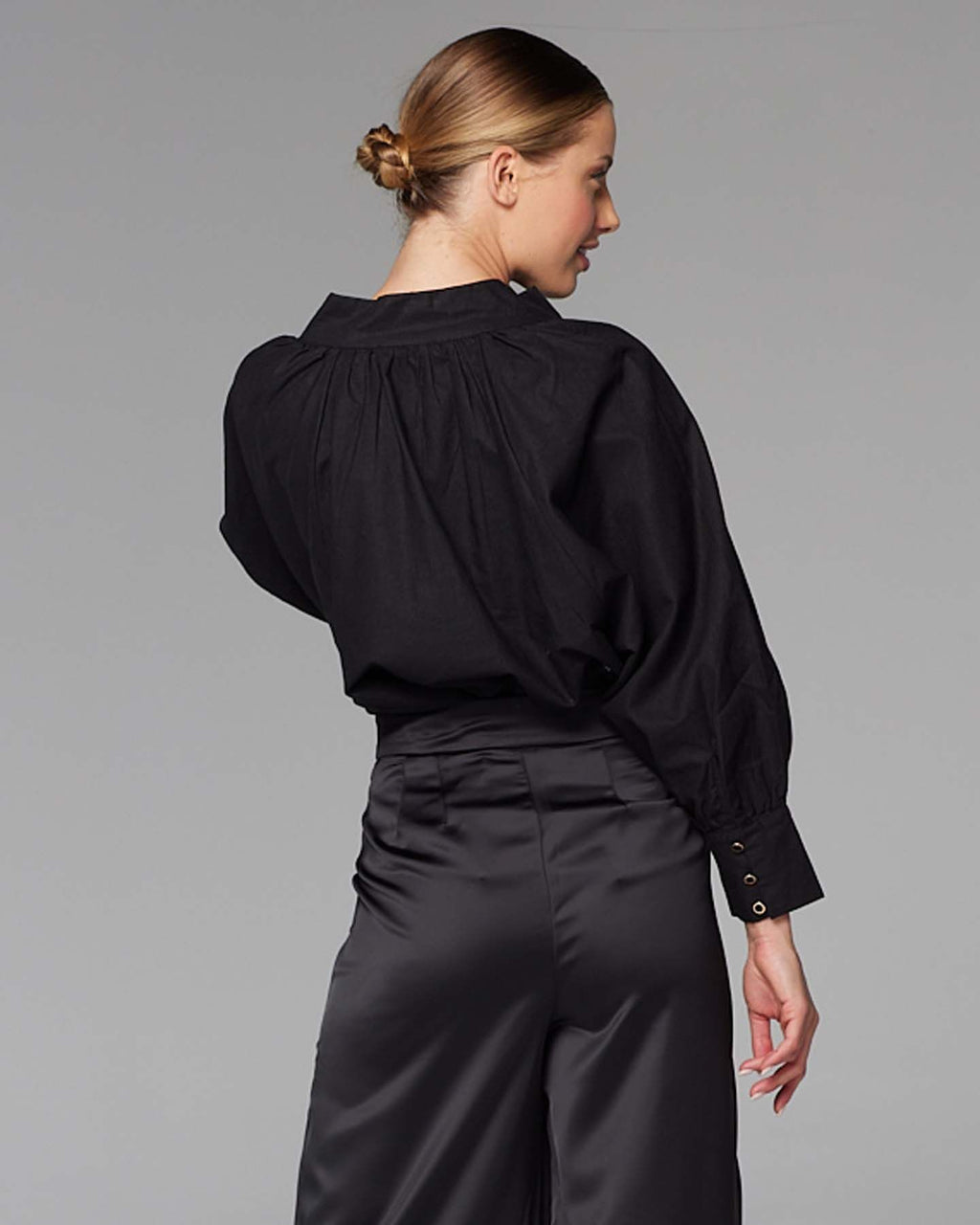Higher Ground Black Blouson Sleeve Top